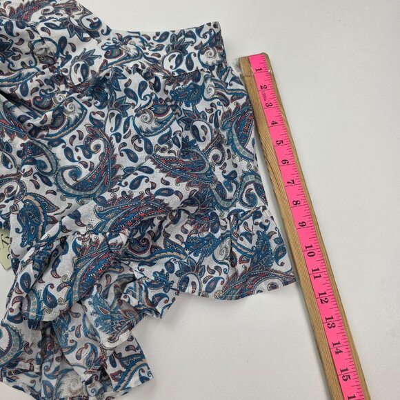 NWT Terra & Sky Peasant Top Paisley Print Ruffle Sleeve Plus 3X Blue Square Neck - Picture 15 of 15